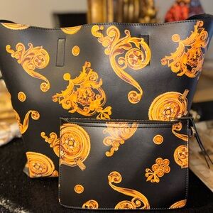 Versace Jean Couture Baroque Print Tote Bag + Pouch & Bag Organizer